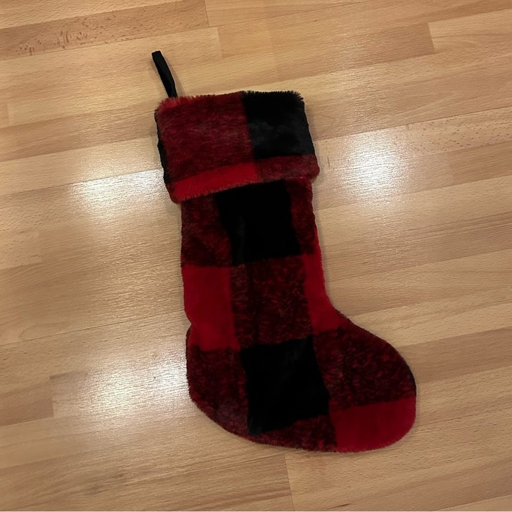 Red and Black Plaid Christmas Stocking in soft fur